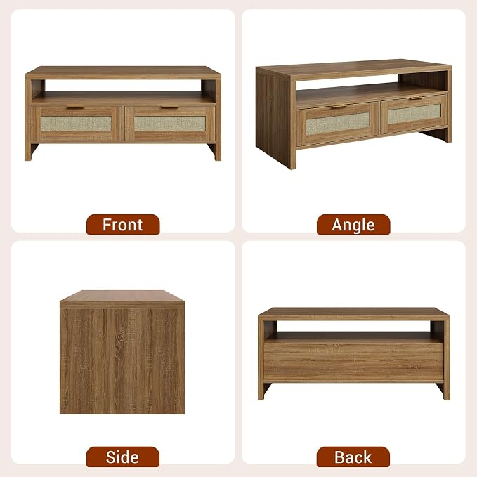 Garvee Boho Coffee Table with Storage, 2 Tiers Wooden Center Coffee Table - Image 8