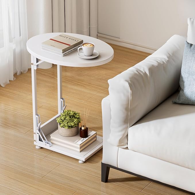 Elbourn Folding Side Table End Couch Tables, Metal Frame C-Shaped TV Stand - Image 2