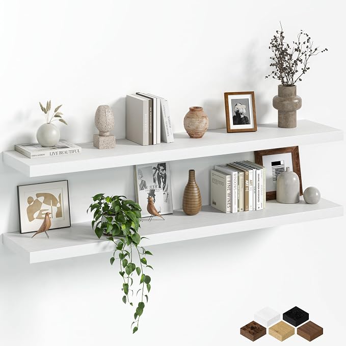 Fun Memories Floating Shelves for Wall, 48 Inch Long Set of 2 Rustic Wood Wall by FunMemories