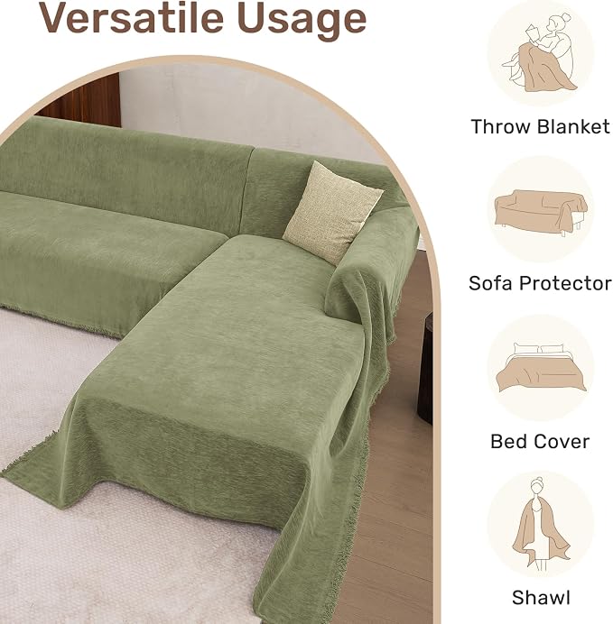 2 Pieces Sectional Couch Covers L Shaped Cover XL Light Sage | Thick Washable - Image 6