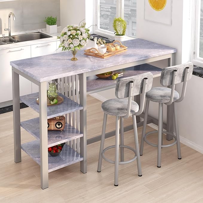 AWQM 3-Piece Bar Table and Chairs Set, Modern Glay Table by AWQM