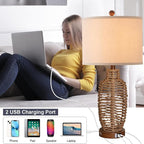 Rattan Table Lamps Set of 2 Wicker Lamps 3 Way Dimmable Touch Control Farmhouse - Image 5