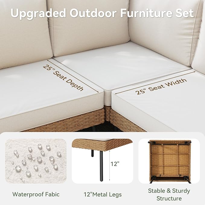 Aoxun 6 Piece Patio Furniture Set, 6 Seats Outdoor Sectional Sofas - Image 2