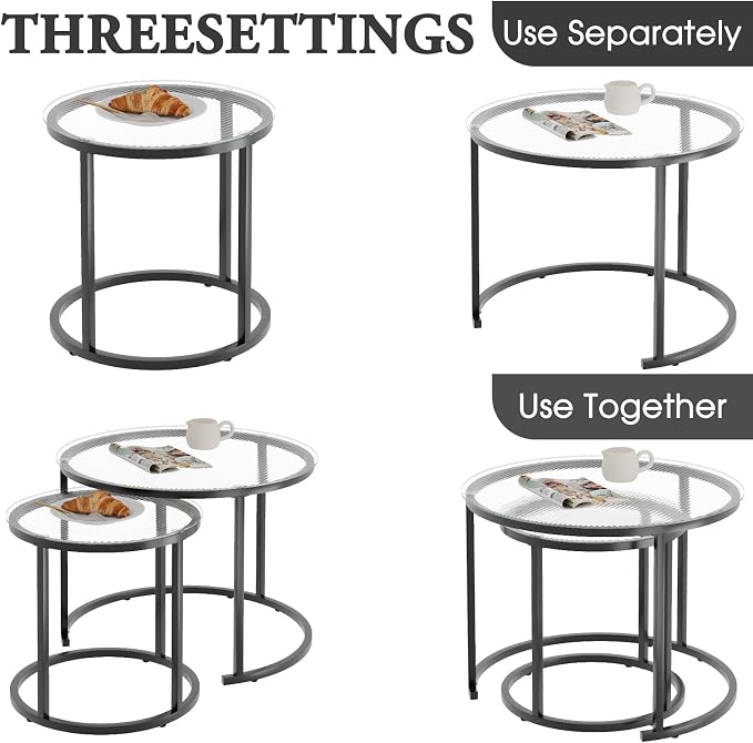 aboxoo Gold Nesting Coffee Table Set of 2, Small Glass Round Nesting Tables - Image 7