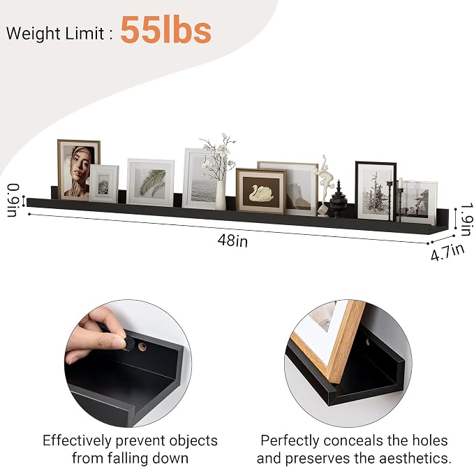 Floating Shelves for Wall, 48 inch Wood Floating Shelves Set of 2, Picture - Image 3