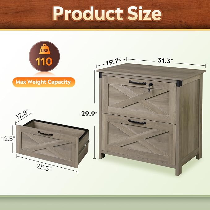 DEVAISE 2 Drawer File Cabinet, Lateral Wood Filing Storage Cabinet - Image 3