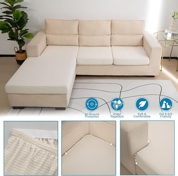 Water Repellent L Shaped Couch Covers 4 Pieces Sofa Seat Cushion Slipcovers - Image 5