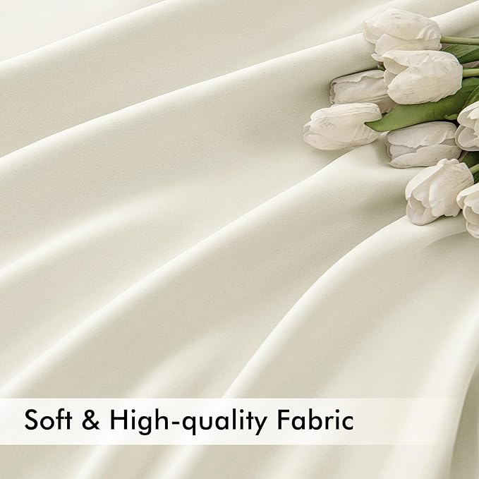 MIULEE Cream Back Tab Blackout Curtains 52x84 Inch Length 2 Panels Set | Rod - Image 6