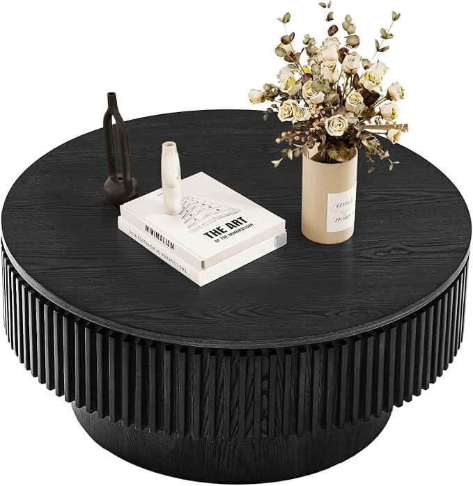 Round Coffee Table for Living Room, Fluted Drum Accent Tea Center Table by Unknown