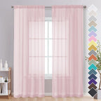 Blush Pink Sheer Curtains 84 Inches Long 2 Panels by OVZME