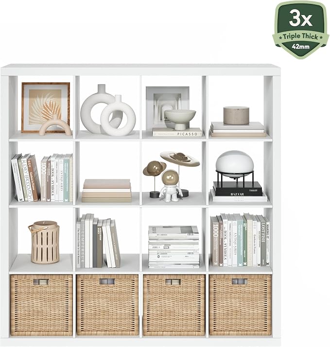 Furinno Cubicle Book Shelf, 16-Cube Bookshelf, Triple Thick Frame Cube Storage - Image 5