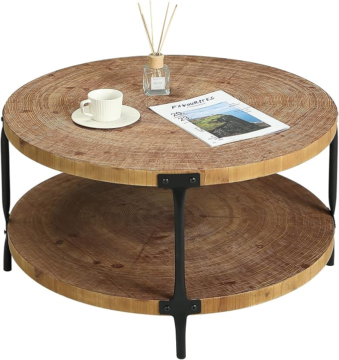 Awescuti Round Boho Wood Coffee Table by Awescuti