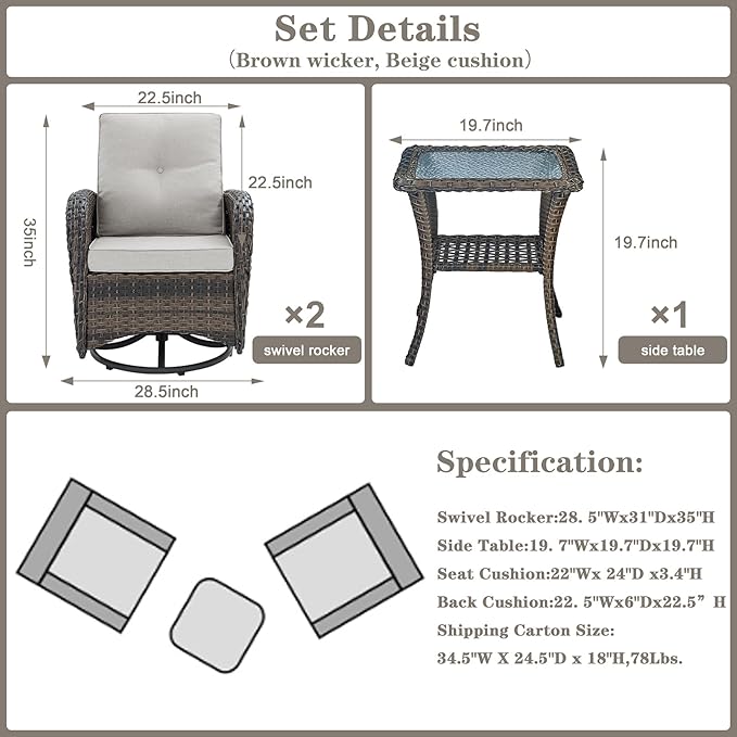 Belord Patio Wicker Chairs Swivel Rocker - Image 2