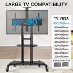 PERLESMITH Mobile TV Stand for 55-90 Inch Flat/Curved Screen TV Max VESA - Image 2