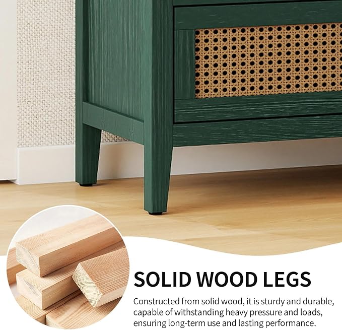 31.5" Retro Green Accent Storage Cabinets, Boho 3-Drawer Cabinets - Image 4