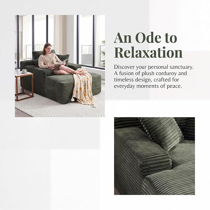 Oversized Boneless Chaise Sofa Bed, Corduroy Chaise Lounge Chair Indoor - Image 4