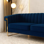 Mid-Century Modern Blue Velvet Sofa - Image 3