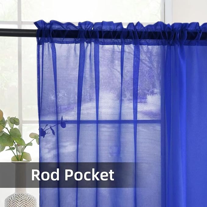 SpaceDresser Basic Rod Pocket Sheer Voile Window Curtain Panels Sapphire 1 Pair - Image 8