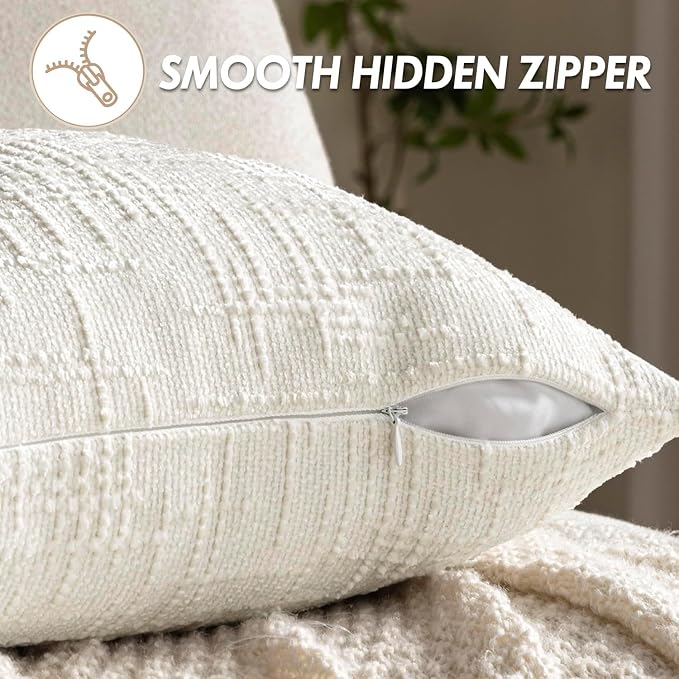 MIULEE Chenille Textured Lumbar Throw Pillow Covers Cream White 12x20 | Set of 2 - Image 7
