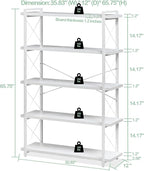HCHQHS Bookshelf, 5-Tier Industrial Bookcase, Freestanding Tall Bookshelves - Image 3