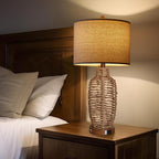 Rattan Table Lamps Set of 2 Wicker Lamps 3 Way Dimmable Touch Control Farmhouse - Image 7