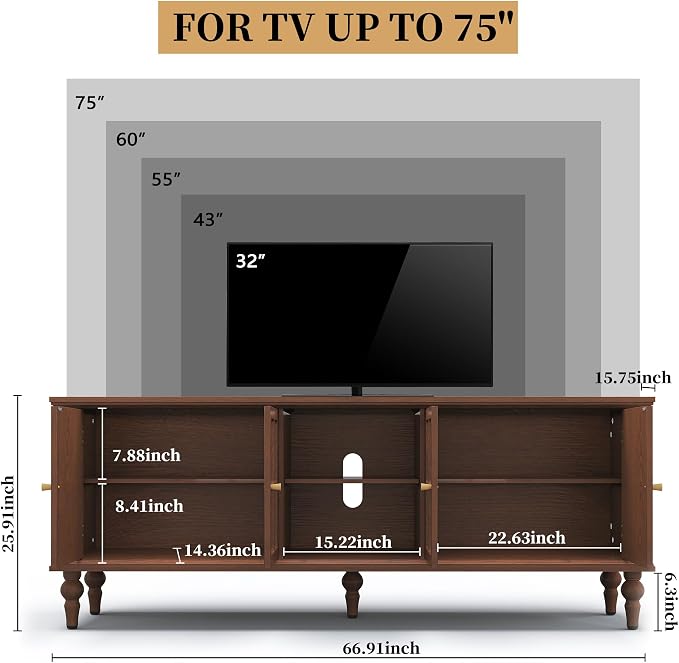 3More 67" Mid Century Modern TV Stand - Image 2