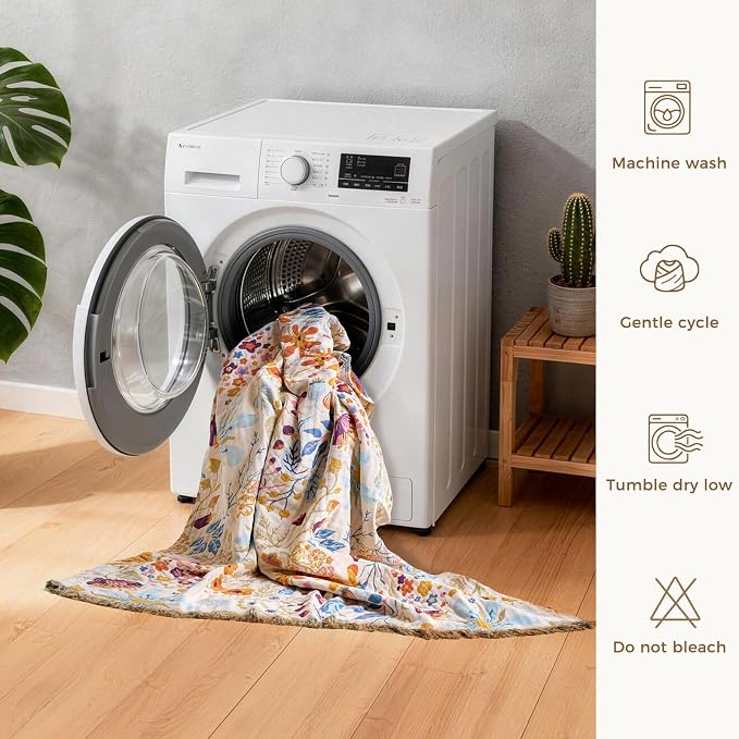 LUTBM Boho Throw Blanket with Florals & Leaves Embroidery Reversible - Image 8
