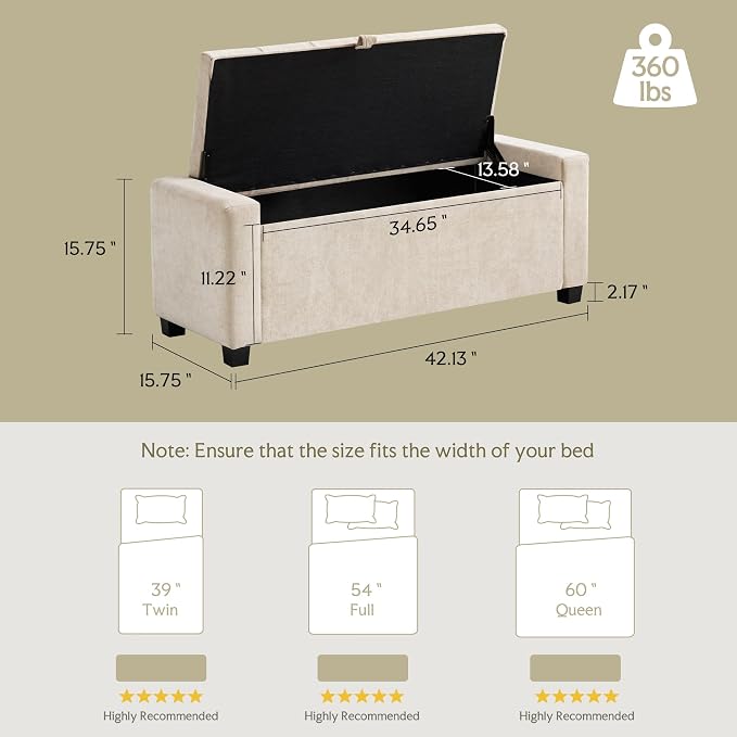 GRAINELL Storage Ottoman Bench, Upholstered Tufted Bedroom Bench - Image 2