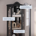 BELLEZE Lighted 3-Side Glass Display Curio Cabinet w/Tempered Glass Doors and - Image 4