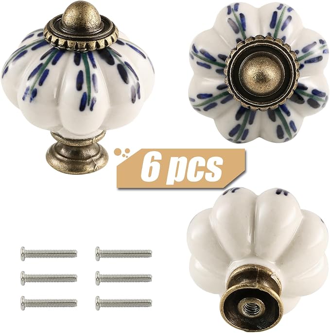 Ivory Pumpkin Knobs 6 Pack Ceramic Cabinet Knobs Vintage Drawer Pulls - Image 2