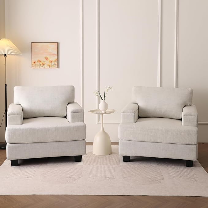 Oversized Living Room Chairs Set of 2, Comfy Accent Chair by Fryruwa
