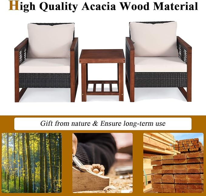 Tangkula 3 Pieces Patio Wicker Furniture Set, Rattan Outdoor Sofa Set - Image 6