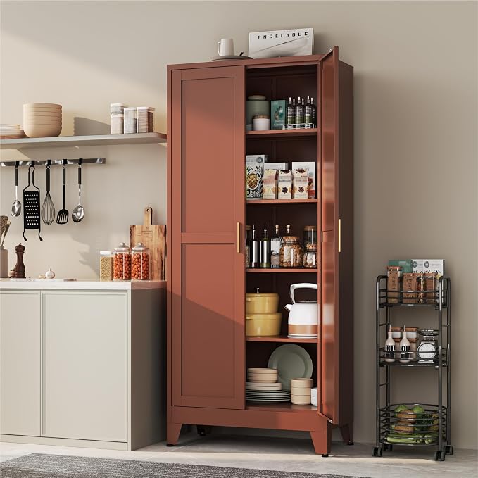 YAUWOH 71''Metal Cabinet with 4 Adjustable Shelves, 5-Tier Pantry Storage - Image 2
