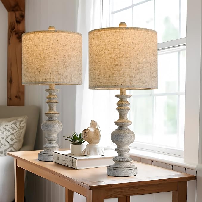 BOBOMOMO 24" Farmhouse Retro Table Lamp Set of 2, Traditional Resin Lamps - Image 2