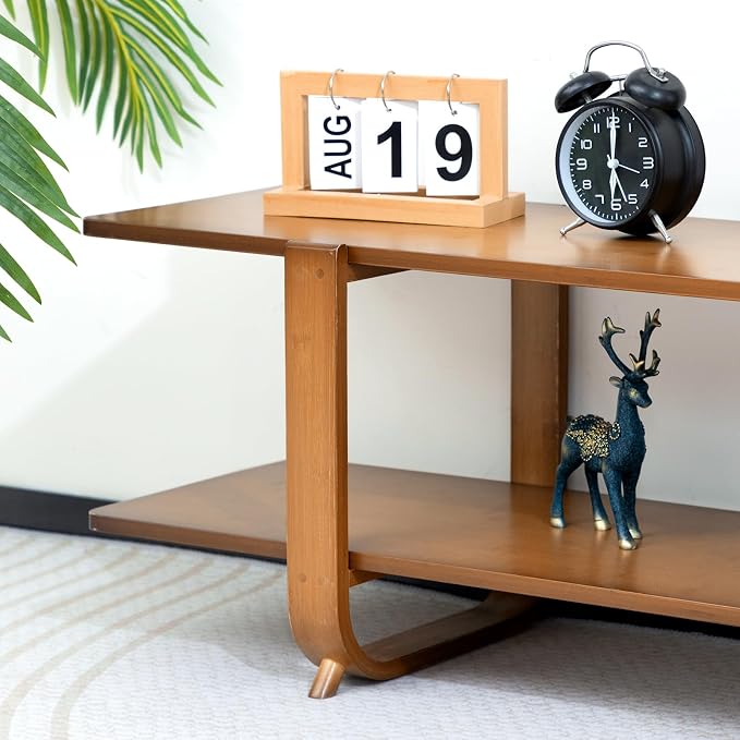 HollyHOME Bamboo TV Stand with Storage - Image 4