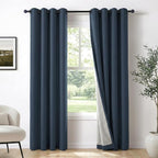 100% Blackout Linen Textured Curtains 90 Inch Long, Light Blocking, Thermal by 100BlackoutShield