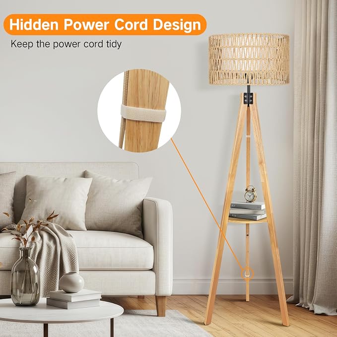 OUTON Boho Rattan Tripod Floor Lamp - Image 7