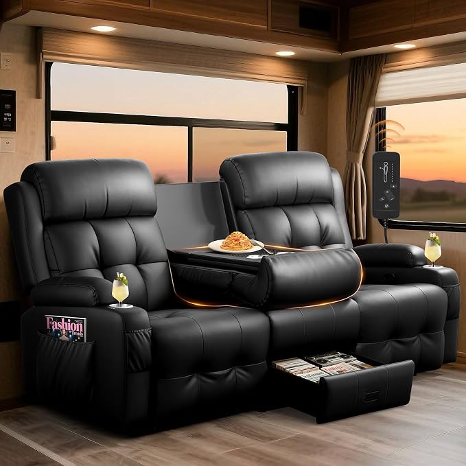 RV Loveseat Recliner Sofa, Oversized Massage Wall Hugger 3-Seater Recliners - Image 9