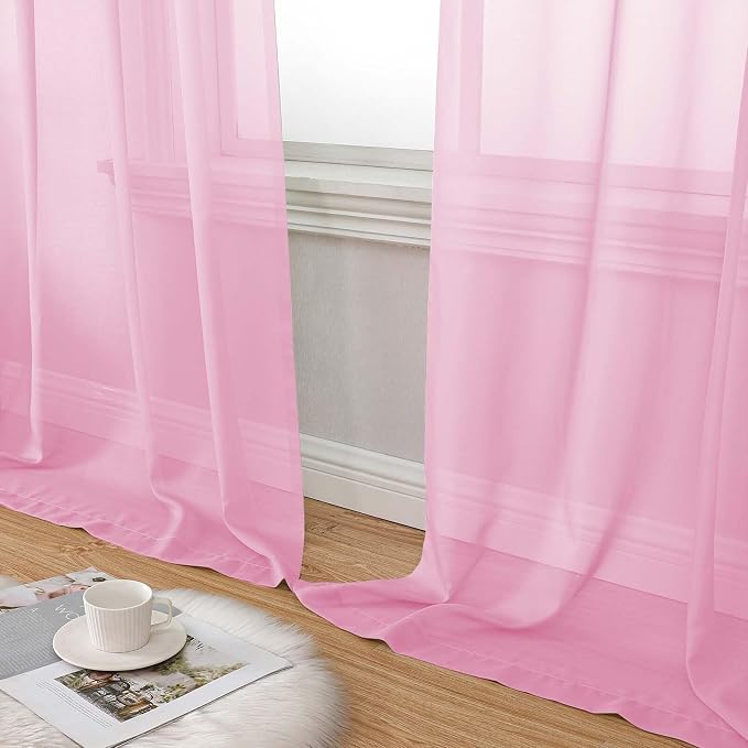 Pink Sheer Curtain for Bedroom Living Room 72 Inches Long 2 Panels Set - Image 8