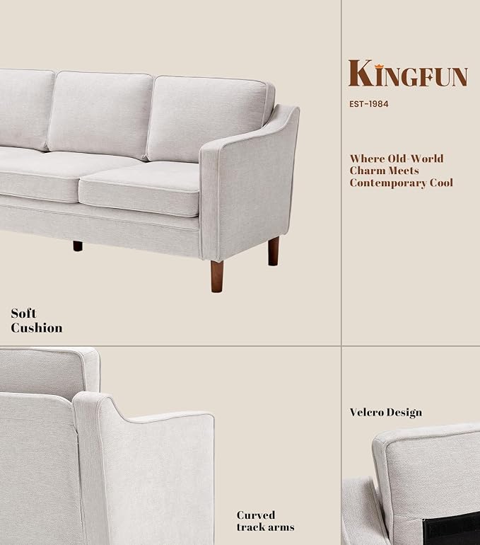 Kingfun Living Room Furniture Sets, 3 Seater Couch and 2 Armchair, Mid Century - Image 5