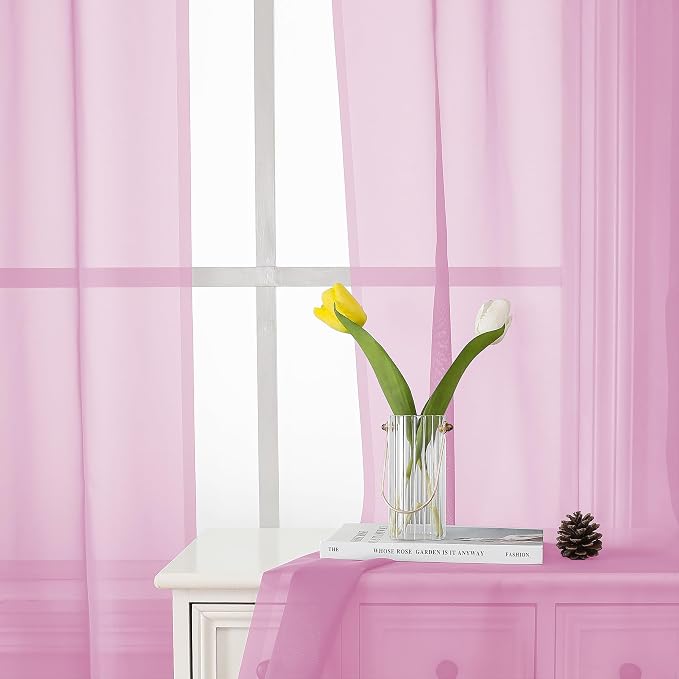 Light Pink Sheer Curtains 84 Inches Long 2 Panels Set, Dual Rod Pocket Light - Image 8