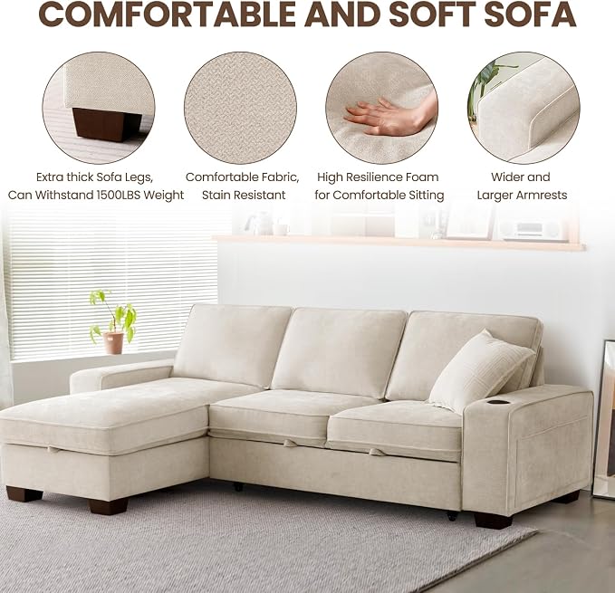99" Convertible Sleeper Sofa Bed, L Shaped - Image 6