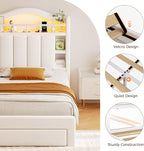 Twin Size Bed Frame with LED Storage Headboard & 2 Storage Drawers, Velvet - Image 9