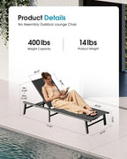Ciokea Foldable Outdoor Lounge Chair Set of 4, No Assembly Aluminum Chaise - Image 2