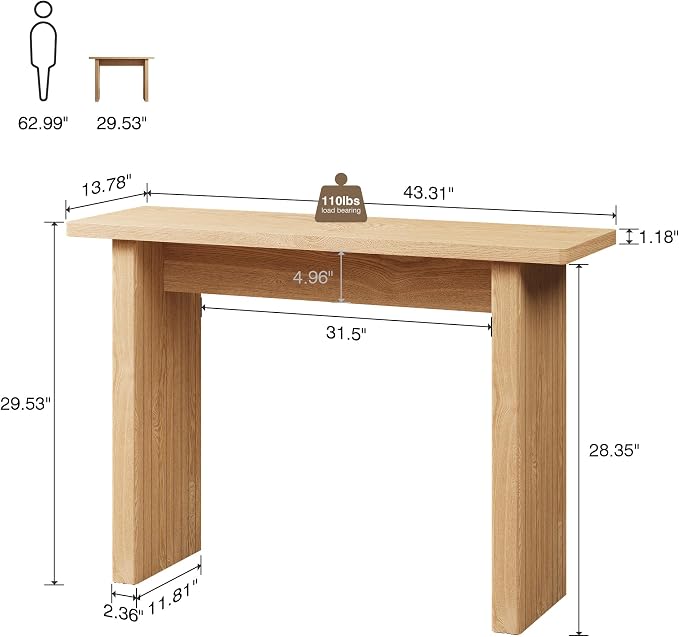 AVZEAR 43.3" Mid Century Narrow Entryway Console Table, Modern Fluted Wood - Image 2