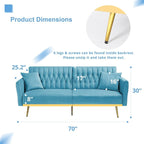 70” Velvet Futon Sofa Bed with 2 Pillows and Adjustable Armrests, Convertible - Image 3