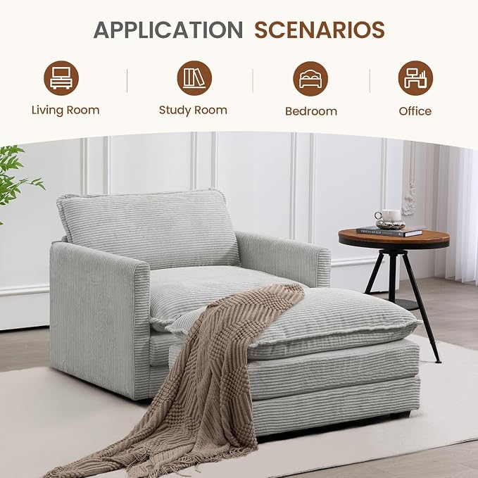 ROWHY Single Armchair with Ottoman, Modern Corduroy Cloud Couch with - Image 6