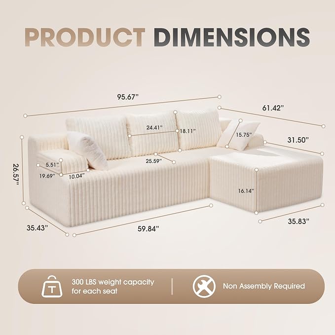 Hobestluk Modular Sectional Sofa Couches L-Shape Couch 3 Seat Modular Sofa - Image 2