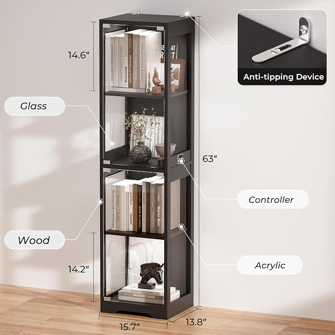 BROTTAR Glass Display Cabinet, 4-Tier Curio Cabinets - Image 2