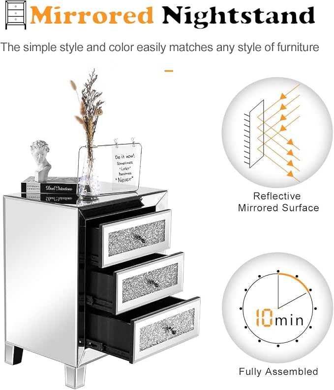 VINGLI Mirrored Nightstand - Image 4